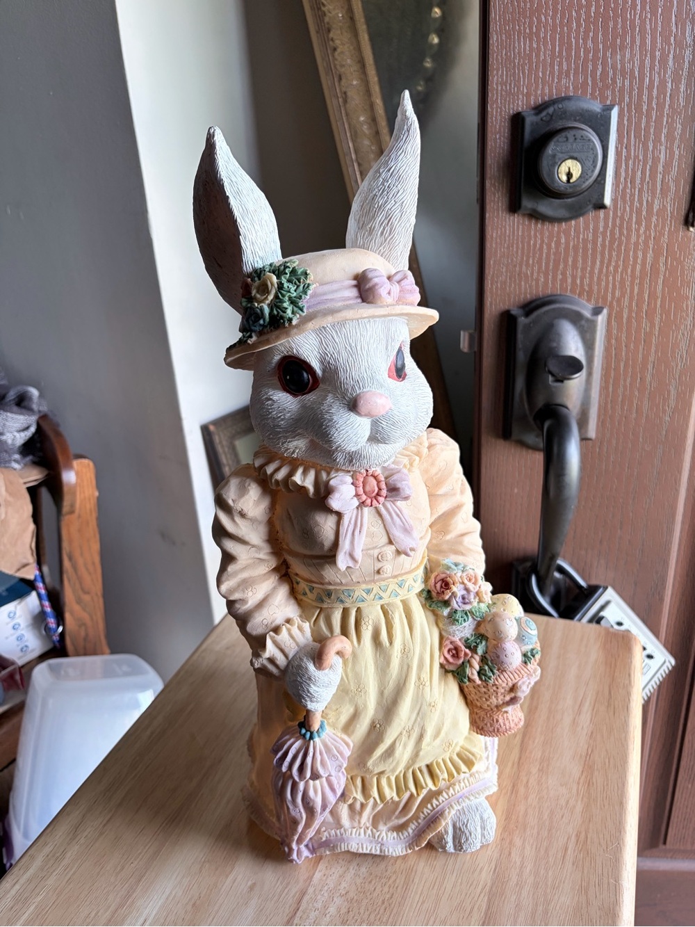 Easter Bunny Figurine in Pastel Yellow Dress